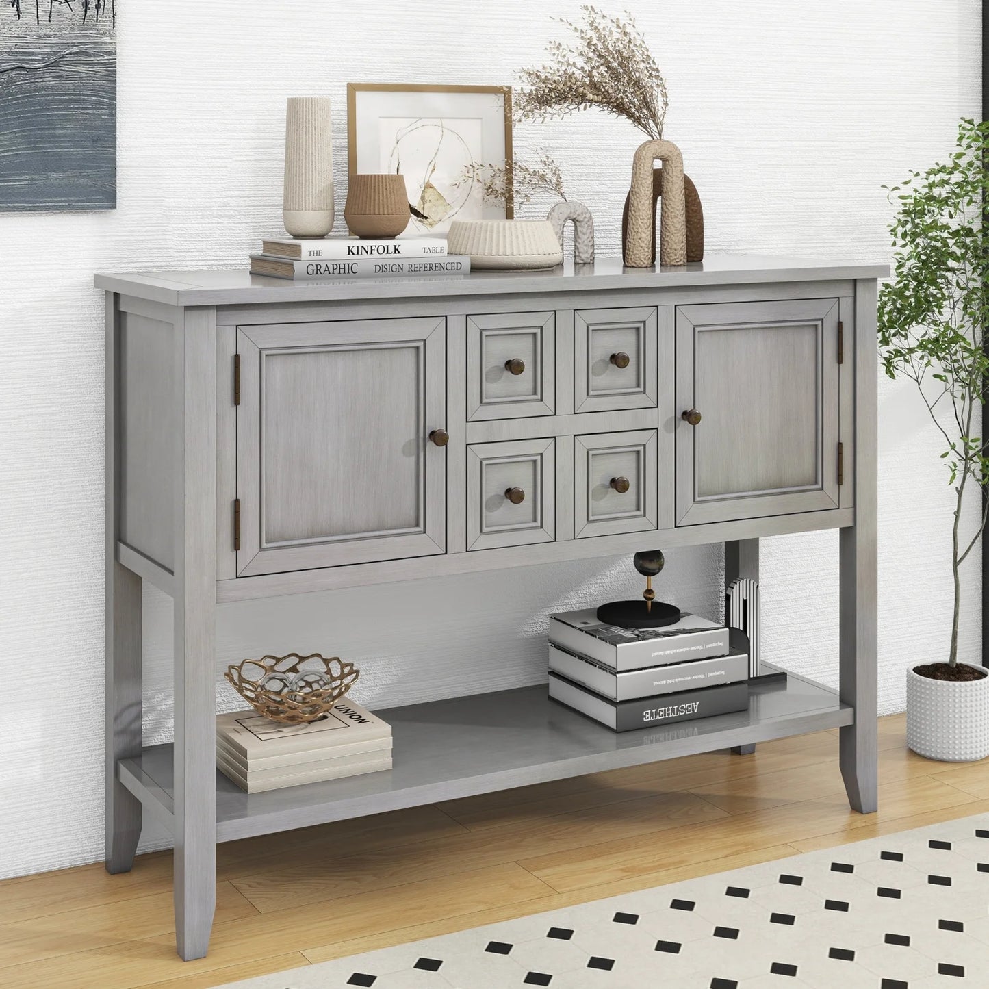 Vintage ample storage cambridge series espresso console table with four small drawers and bottom shelf for living rooms  entrances  and kitchens - trexm (old sku wf190263aap)