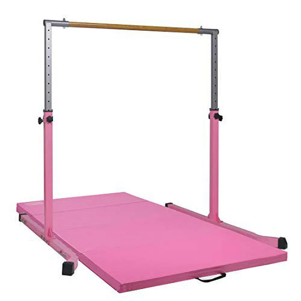 5 star-td pink gymnastic kip bar - adjustable 3-5ft junior training equipment, heavy duty horizontal bar with curved legs for kids home gym, strong and durable