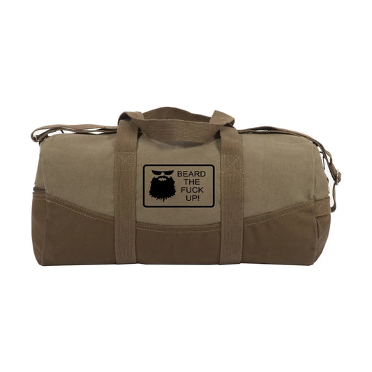 Beard the f up two tone brown 19" canvas sport travel weekender duffel bag