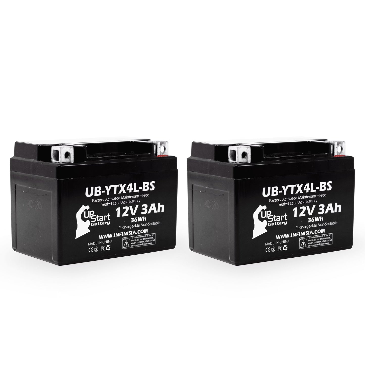 2-pack replacement 2008 bombardier (can-am) ds90, ds90f, quest 90cc factory activated, maintenance free, atv battery - 12v, 3ah, ub-ytx4l-bs