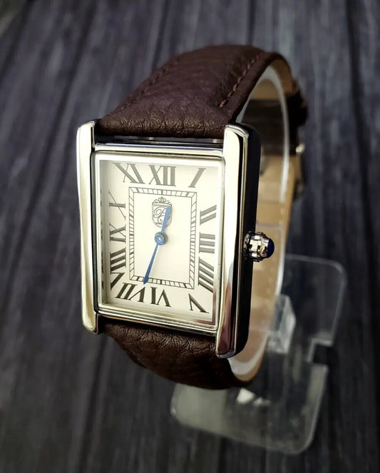 Vintage swiss style classic pierre lucerne louie must tank classic mens dress watch brown band