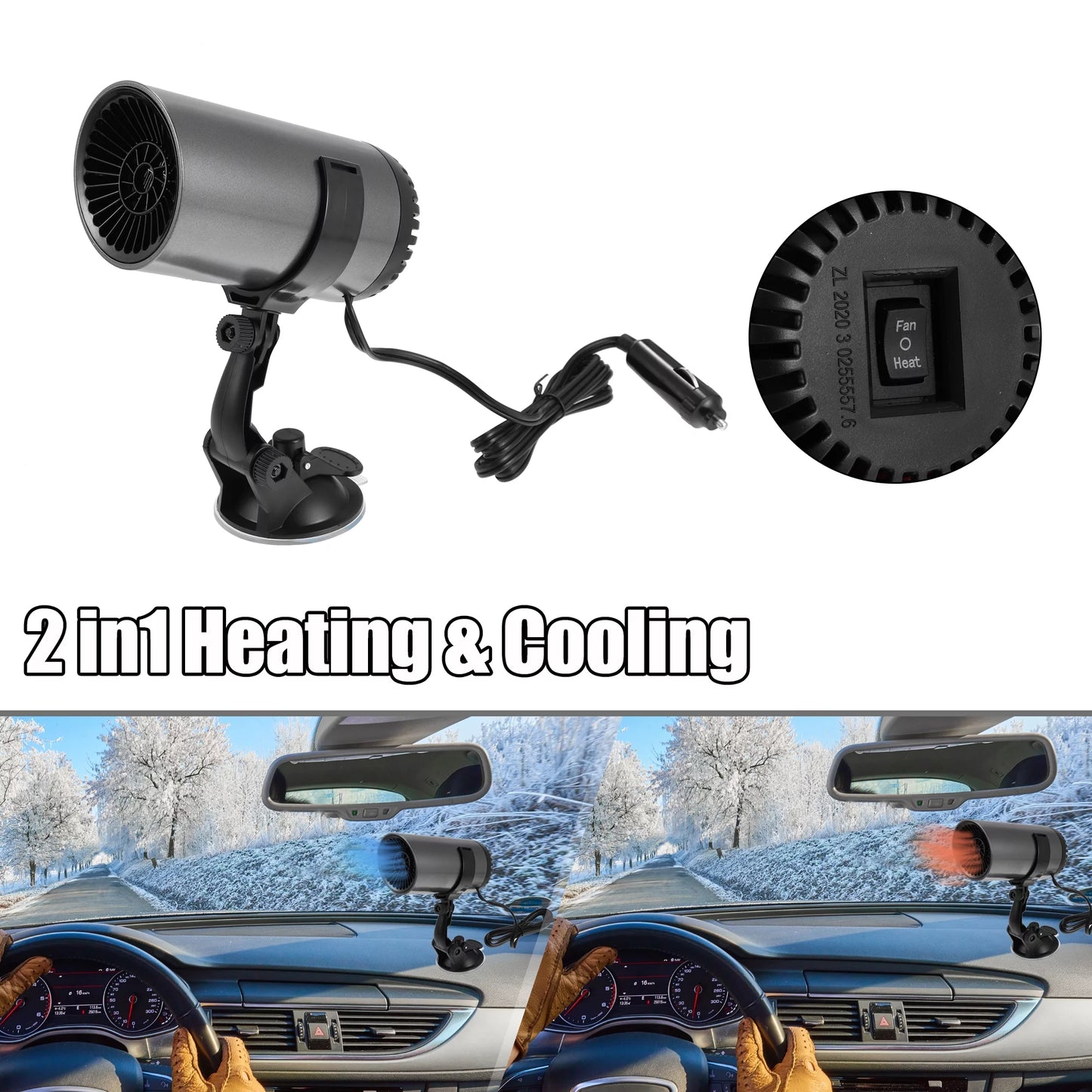 Unique bargains 12v 150w portable car heater air purifying defogger defroster with suction holder gray