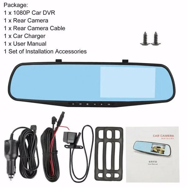 Bornmio 1080p hd rearview mirror car dvr dual dash cam camera front rear video recorder