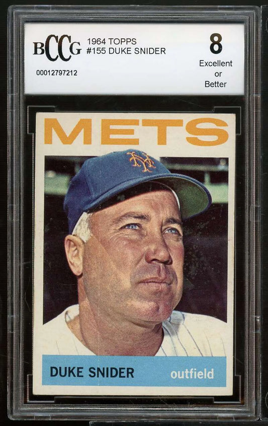 1964 topps #155 duke snider card bgs bccg 8 excellent+