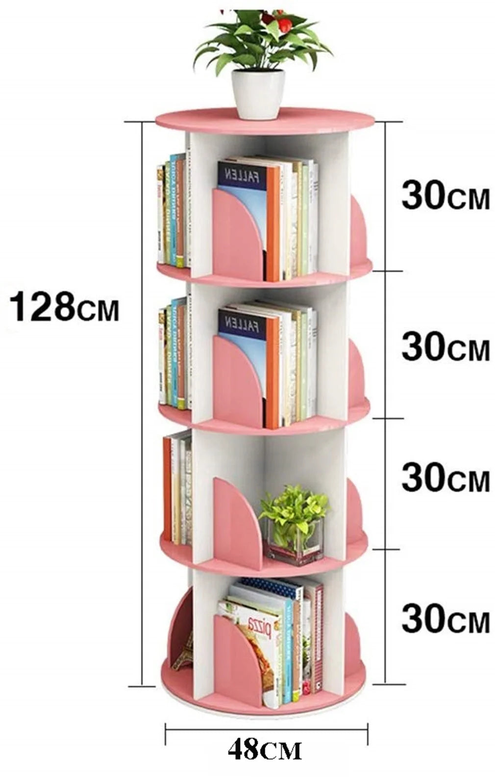 4 tier 360° rotating stackable shelves bookshelf organizer