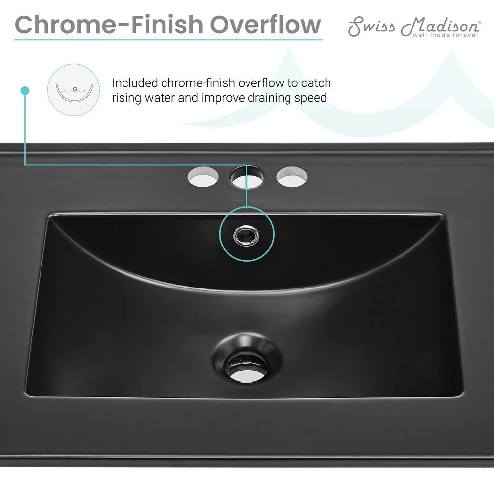 24" vanity top bathroom sink with 4" centerset faucet holes in matte black