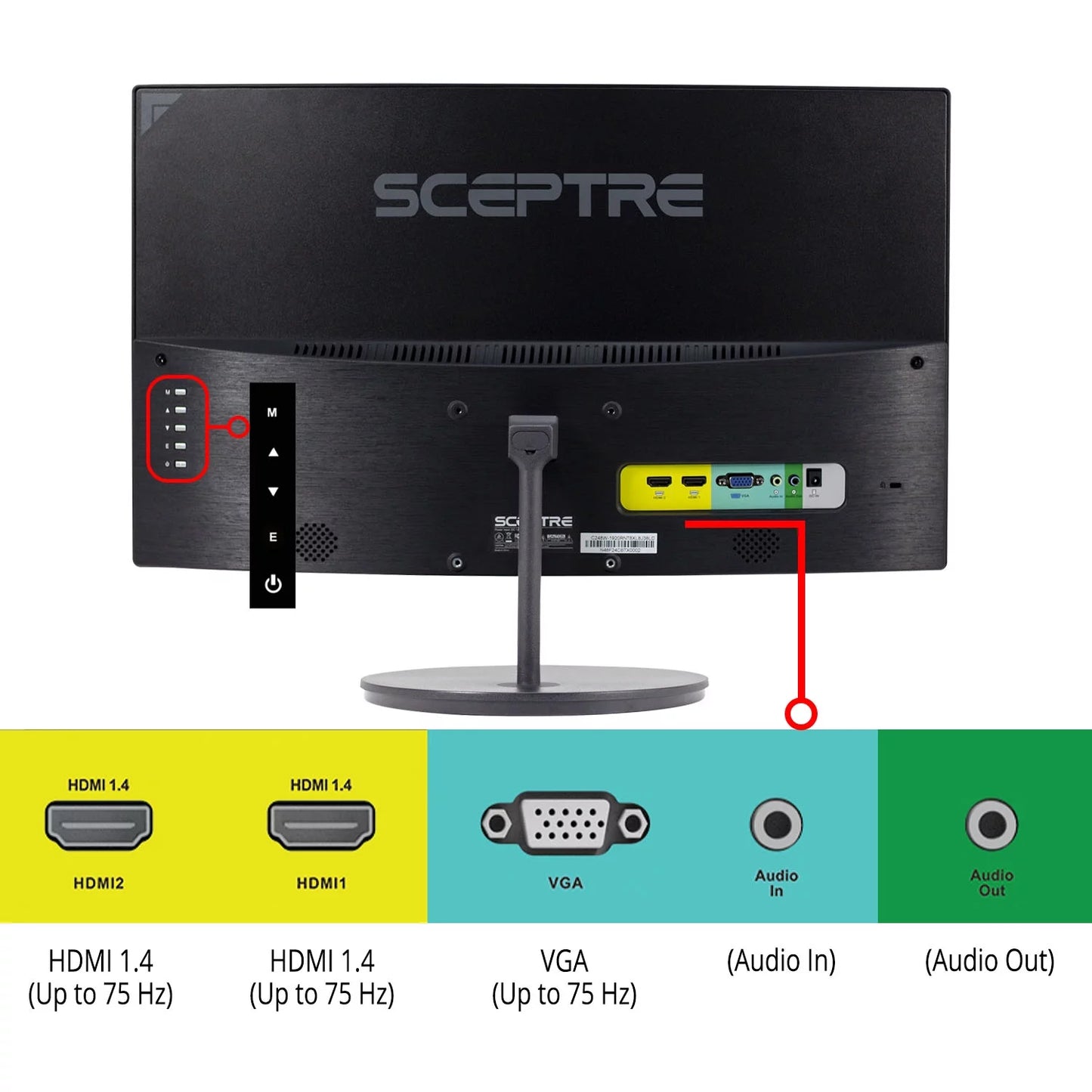 Sceptre c248w-1920r 24" curved 75hz gaming led monitor full hd 1080p hdmi displayport vga speakers ultra thin metal black