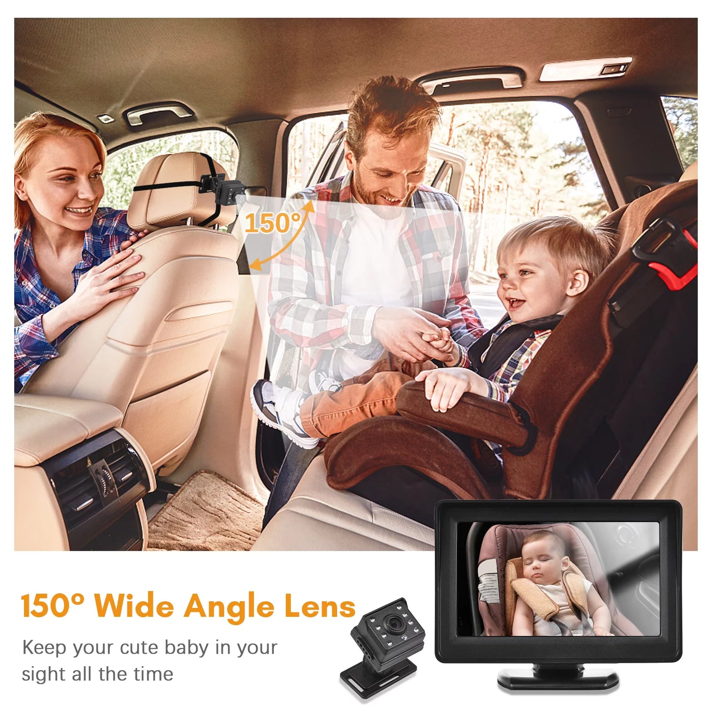 Anself invigilator baby car mirror camera with 150° wide view for rear facing seat and 1080p hd video display