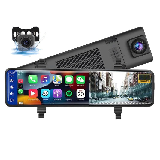 4k mirror dash cam with wireless apple carplay&android auto,11.26" voice control rear view mirror view cameras,wifi recording, fm transmitter,night vision,parking assistance, wdr/hdr,loop recording