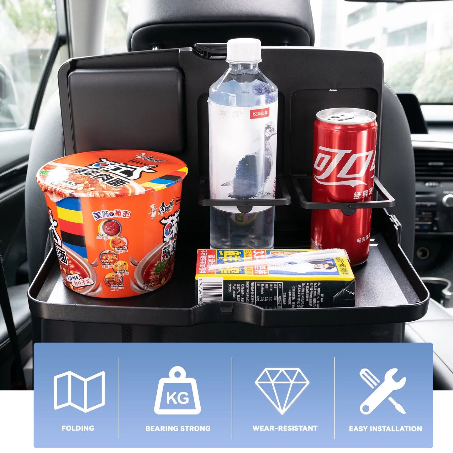 Yiyasu 2x folding car seat rear back dining table travel food drink holder tray seat desk