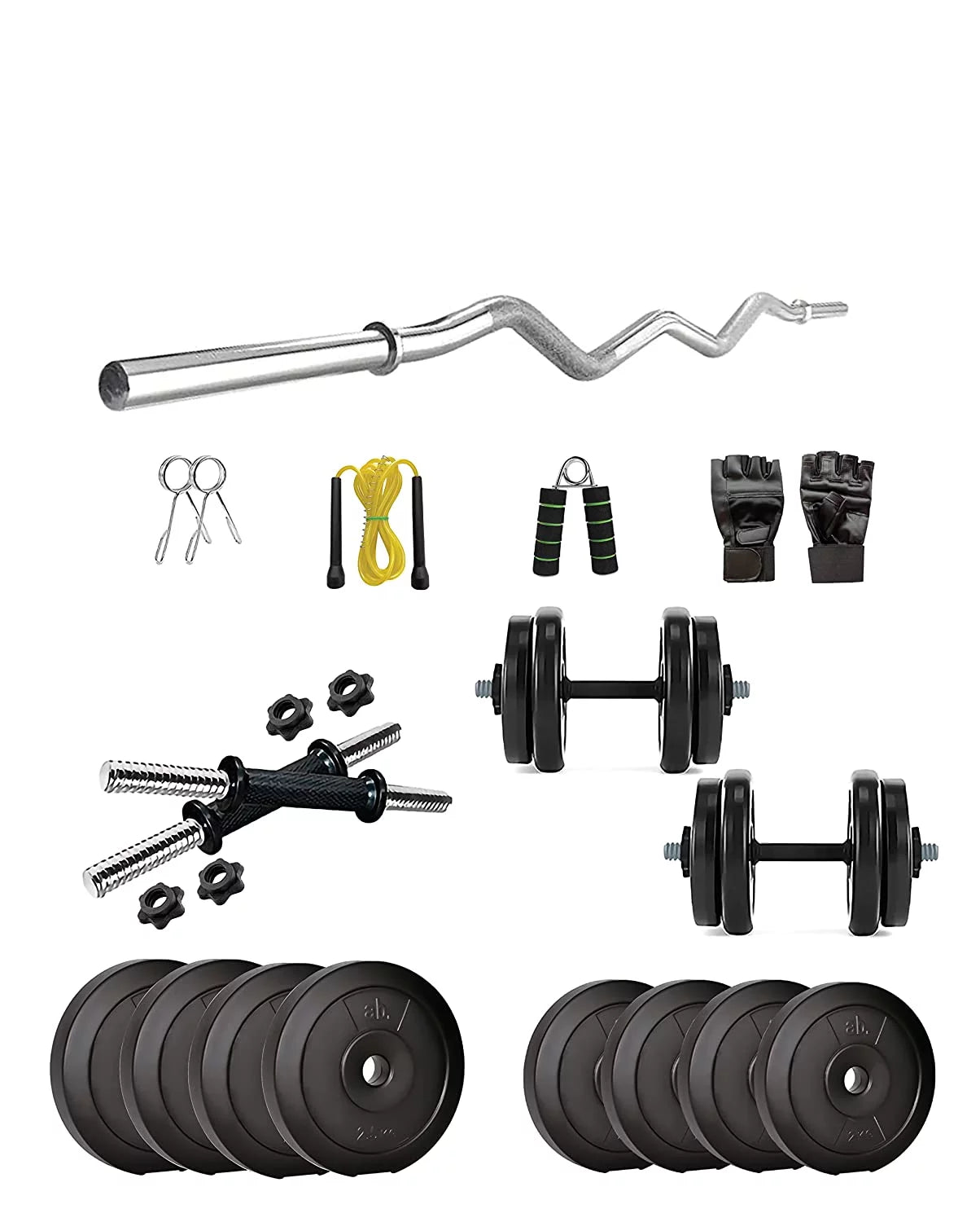 Anythingbasic. pvc 18 kg home gym set with one 3 feet curl and one pair dumbbell rods, black