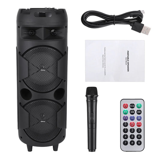 31" portable bluetooth speaker dual 8" subwoofer heavy bass sound system & mic