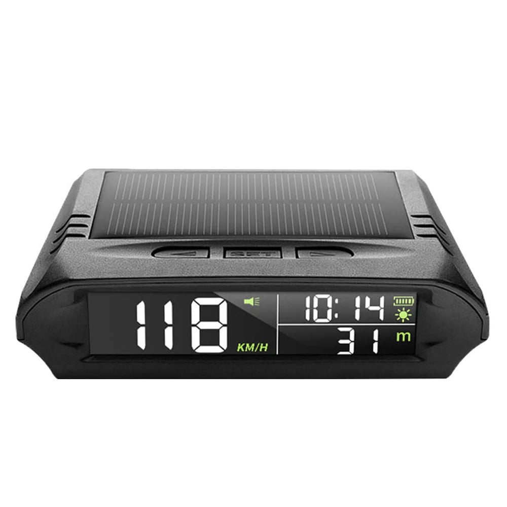 Wireless solar car gps speedometer: head-up display - lcd screen - overspeed alarm - kmh/mph - time/altitude/temperature/speed display - enhance your driving experience