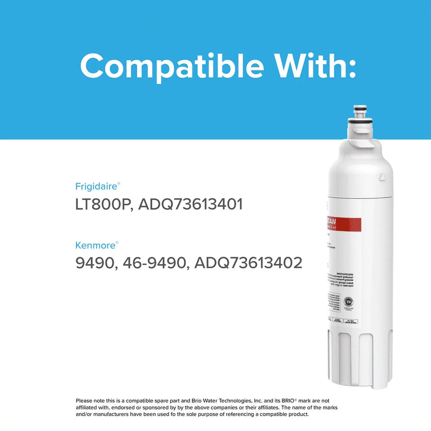 Brio 6020a refrigerator water filter replacement compatible with lg lt800p, adq73613401 kenmore 9490, 46-9490, adq73613402