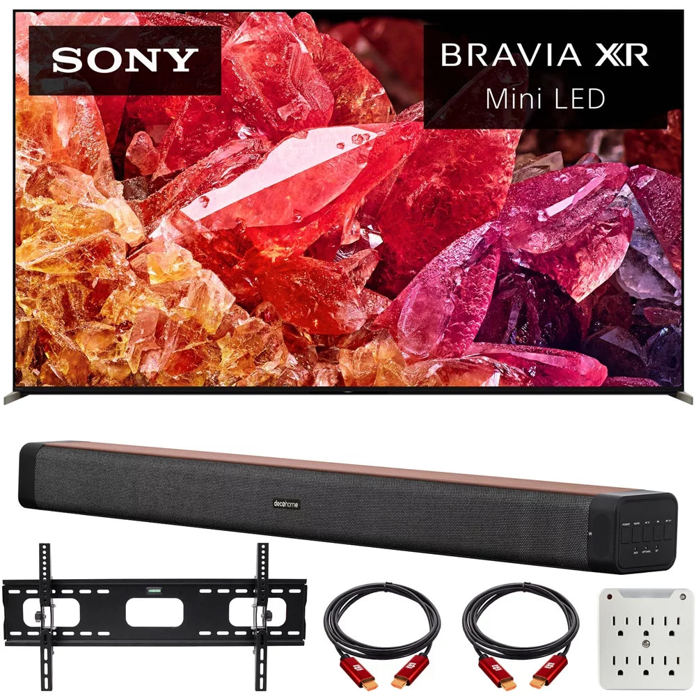 Sony xr75x95k 75" bravia xr x95k 4k hdr mini led tv with smart google tv (2022 model) bundle with deco home 60w 2.0 channel soundbar, 37"-100" tv wall mount bracket bundle and 6-outlet surge adapter