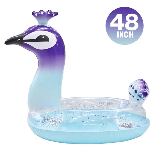 Alin swimming pool toys inflatable glitter pool float peacock designed with fast valves lounge raft decorative water game summer beach party for kids | 48 inch