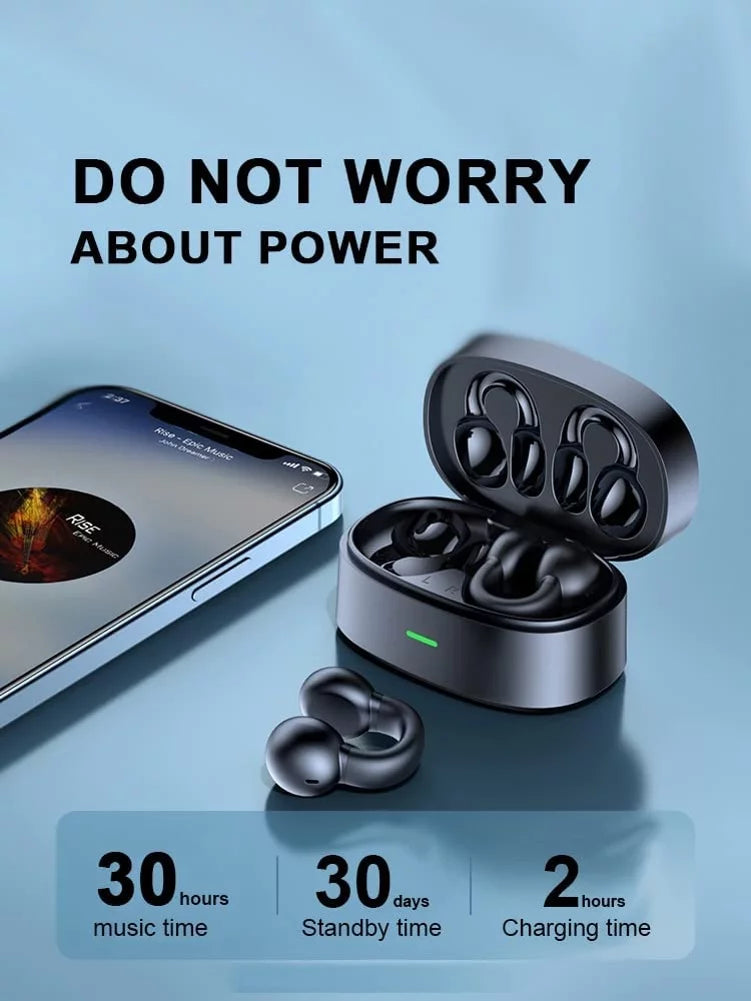 Wireless ear-clip tws earphones for samsung galaxy z fold5/flip5 phones - bluetooth earbuds bone conduction headphones true stereo charging case hands-free d9g compatible with galaxy z fold5/flip5