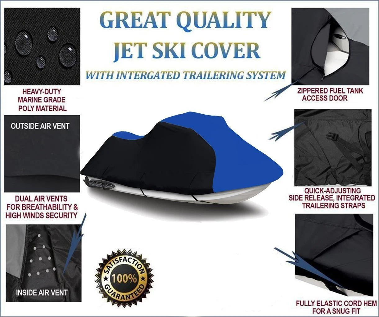 Black / blue heavy-duty, 600 denier compatible for arctic cat tiger shark jet ski cover 116"-119" 2-3 seat