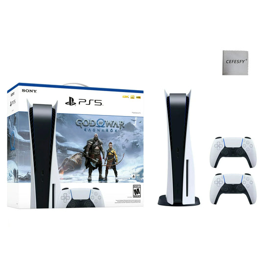 Sony playstation_ps5 video game console (disc edition) – god of war ragnarök bundle –with extra white dualsense controller, cefesfy