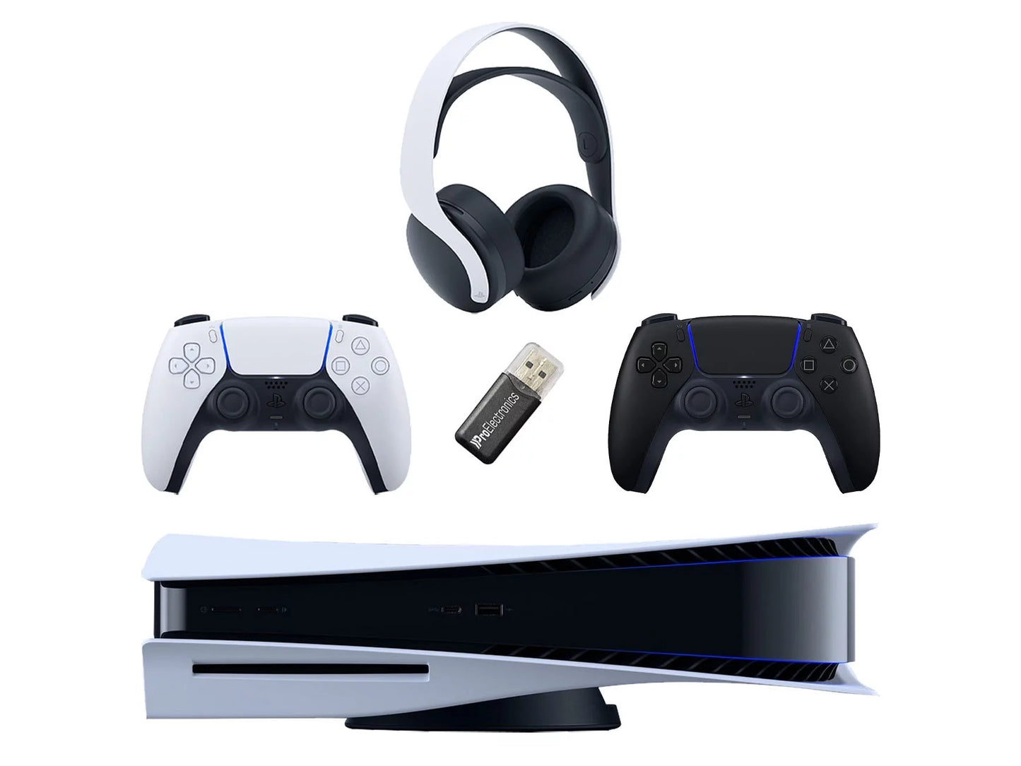 Sony playstation 5 disc (ps5 disc) with extra black wireless controller, pulse 3d gaming headset and microsd card usb adapter bundle