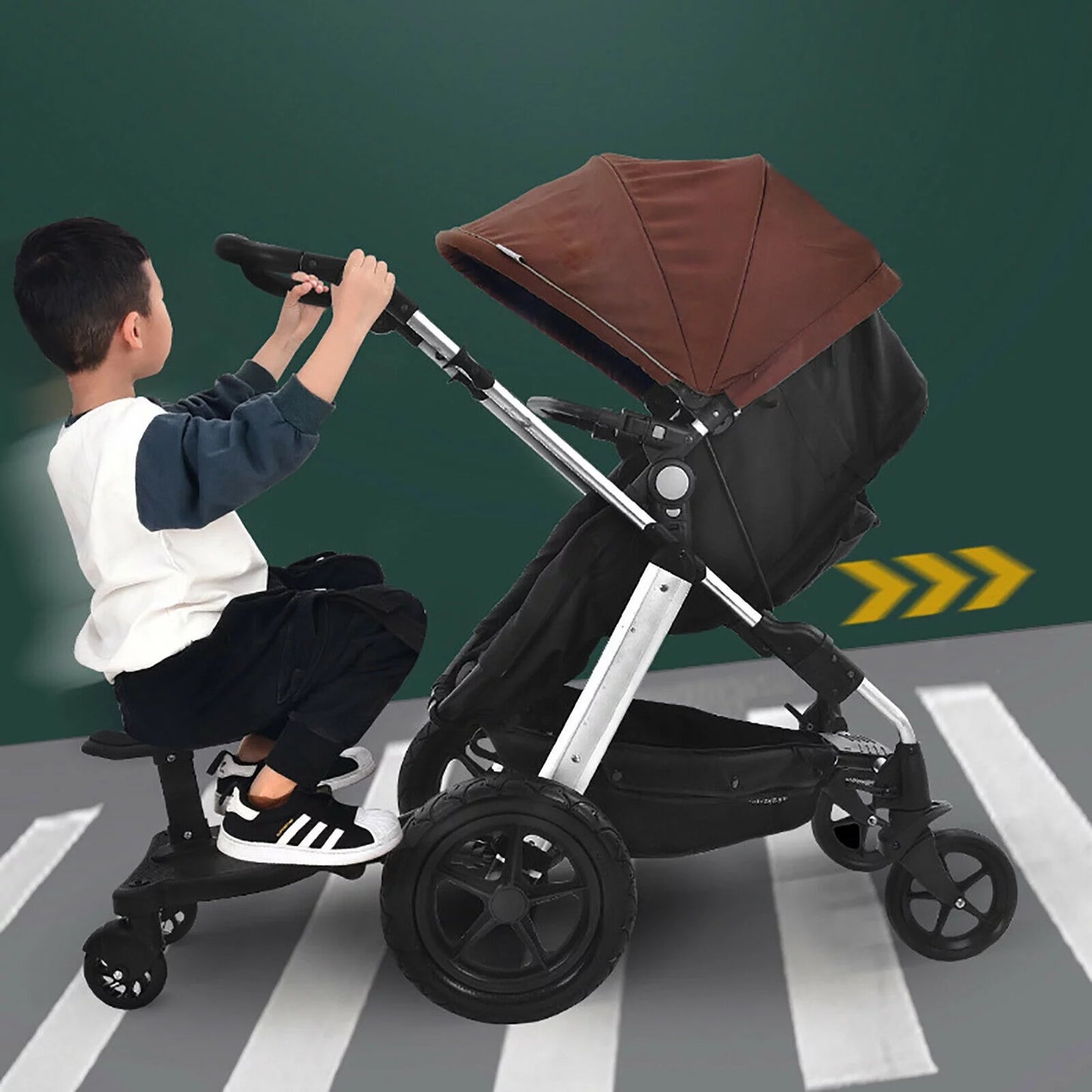 Universal stroller board 2 in 1 stroller ride board buggy wheeled board seat pedal buggy board with seat auxiliary pedal adapter pushchair connector anti-slip 25kg eco-friendly pp