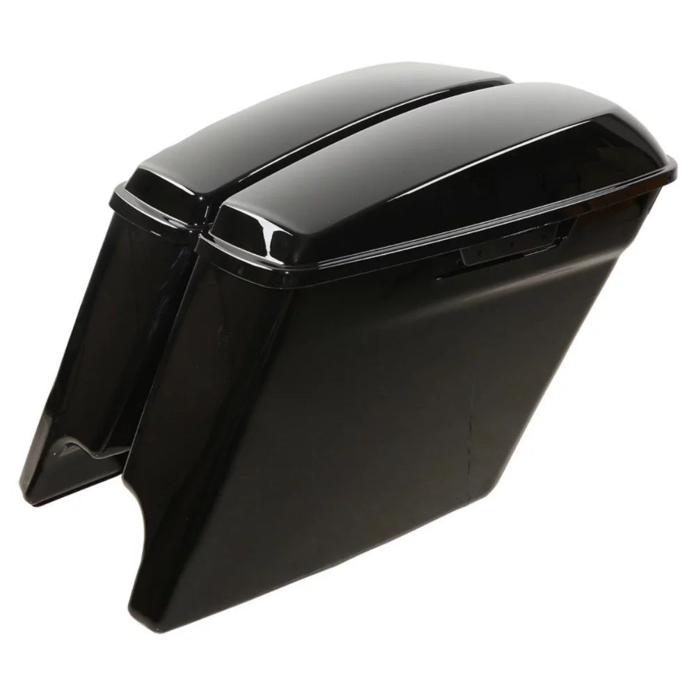 5" glossy black stretched extended saddlebags for 2014-2022 harley-davidson