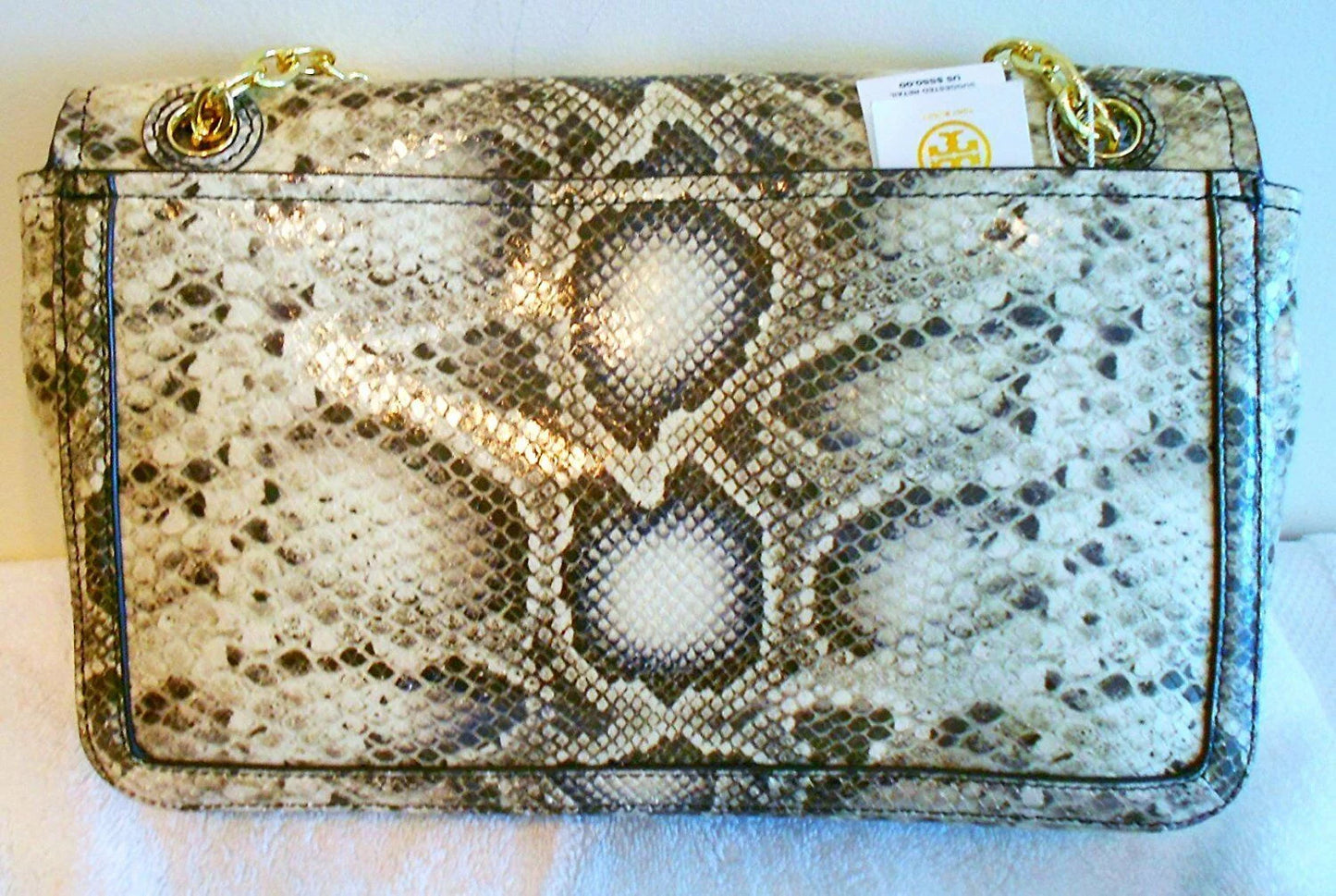 Tory burch elise snake shoulder bag natural ivory new