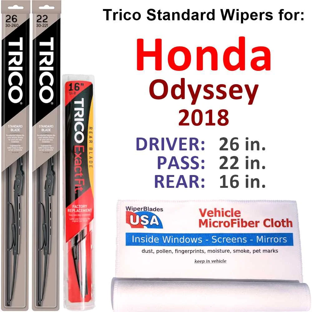 2018 honda odyssey wiper blades (set of 3) w/rear wiper