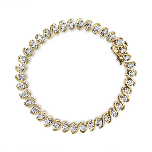 14k yellow gold plated .925 sterling silver 1/2 cttw round miracle-set diamond s-curve tennis bracelet (i-j color, i3 clarity) - 7"