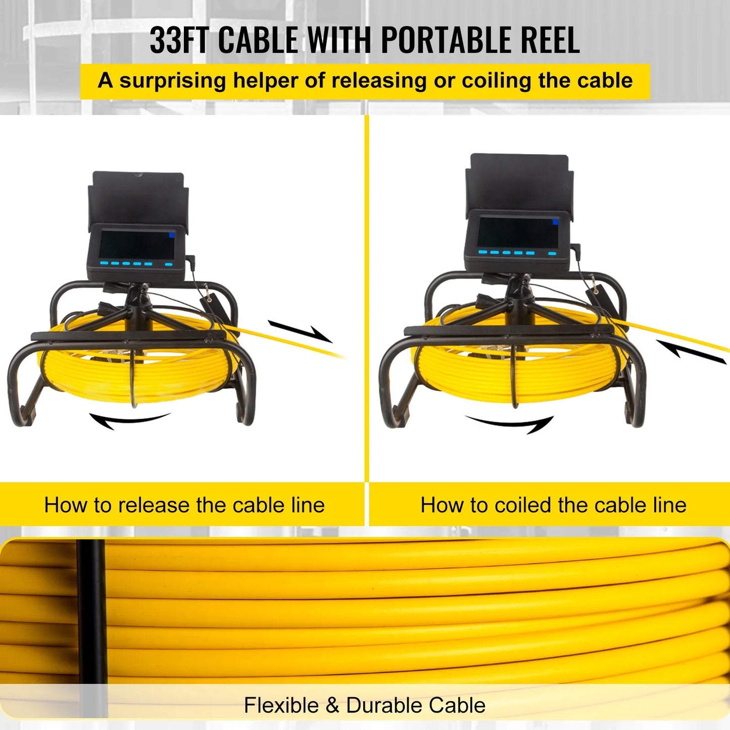 Skyshalo sewer camera 32.8ft cable pipeline inspection camera 4.3 in. tft lcd monitor pipe camera screen waterproof ip68 duct inspection camera with 6pcs leds 8500mah lithium battery, dvr function 10m