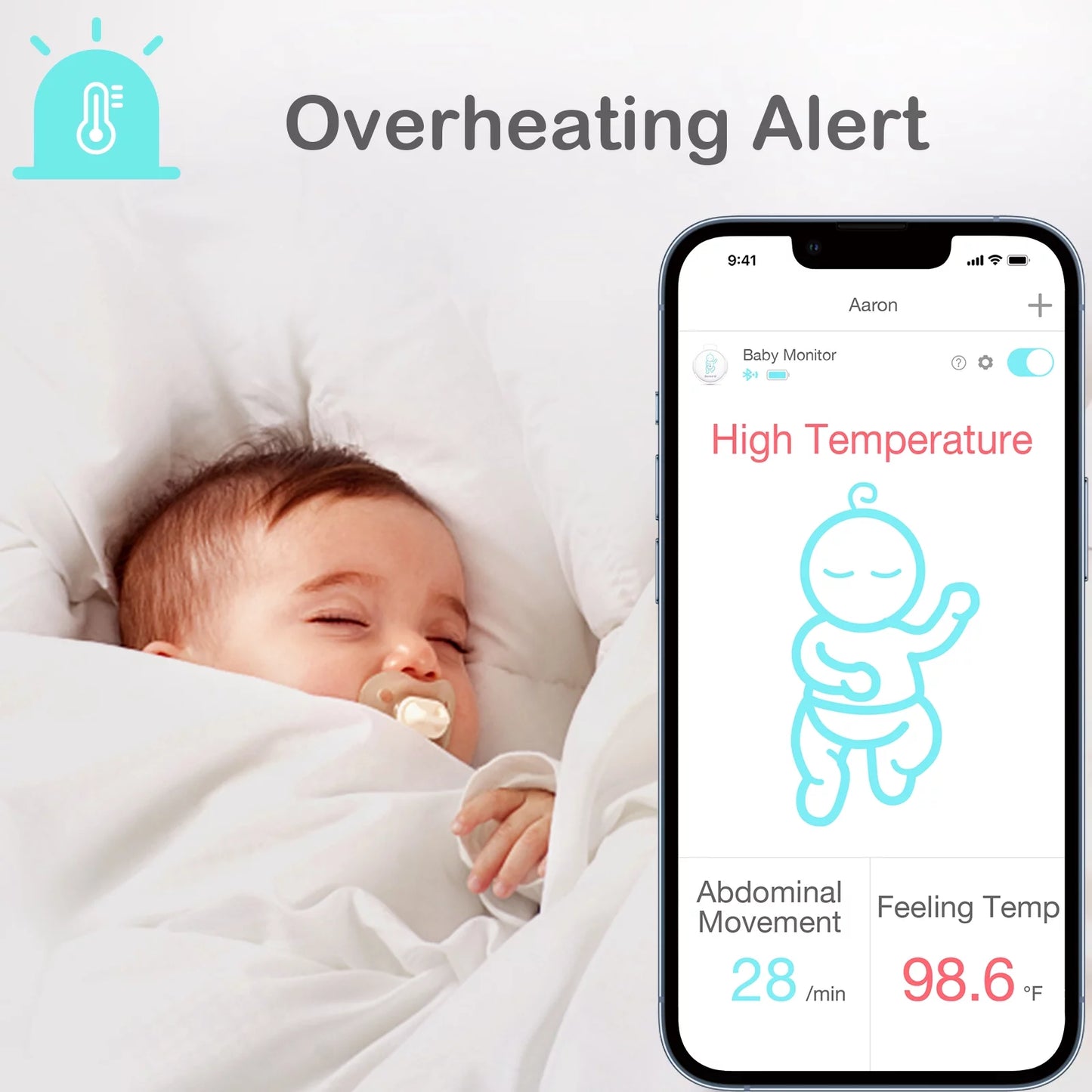 Sense-u smart baby abdominal movement monitor - tracks baby's abdominal movement, temperature, rollover and sleeping position for baby safety with instant audio alerts on smartphones, pink