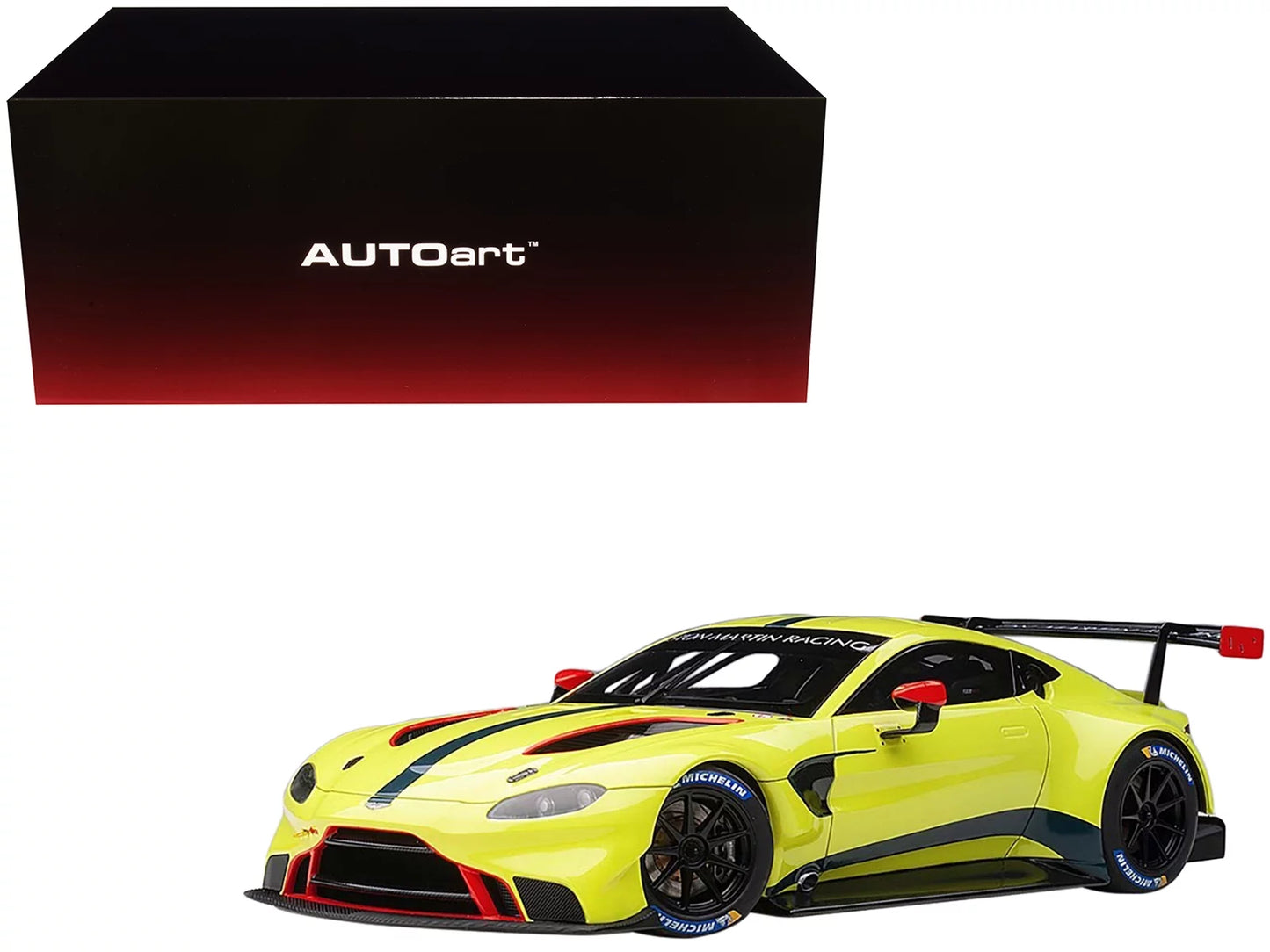 2018 aston martin vantage gte le mans pro presentation car lemon green metallic 1/18 model car by autoart