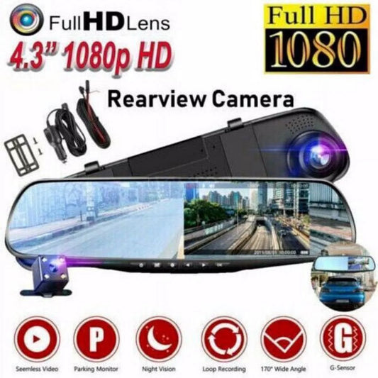 Bornmio 1080p hd rearview mirror car dvr dual dash cam camera front rear video recorder