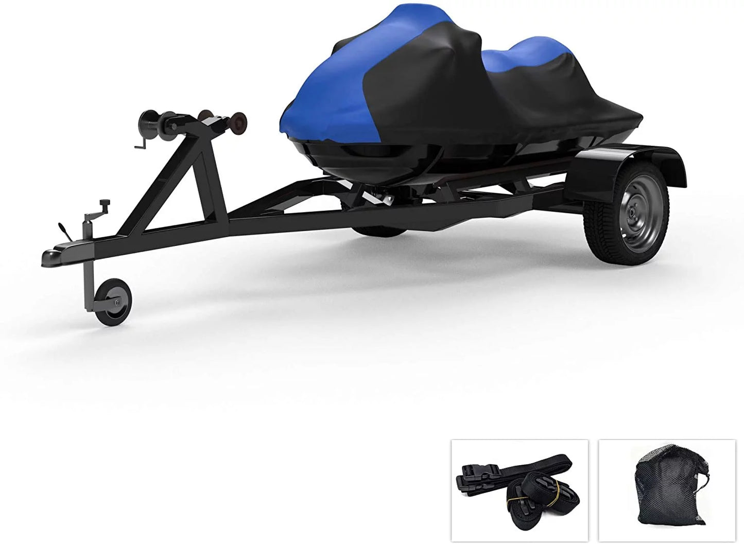 Weatherproof jet ski covers for yamaha wave runner v1 2015-2016 - blue/black color - all weather - trailerable - protects from rain, sun, uv rays, and more! includes trailer straps and storage bag