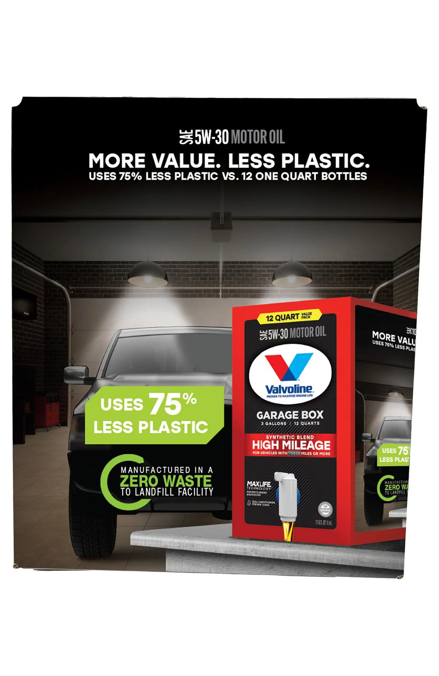 Valvoline high mileage maxlife 5w-30 synthetic blend motor oil 12 qt garage box