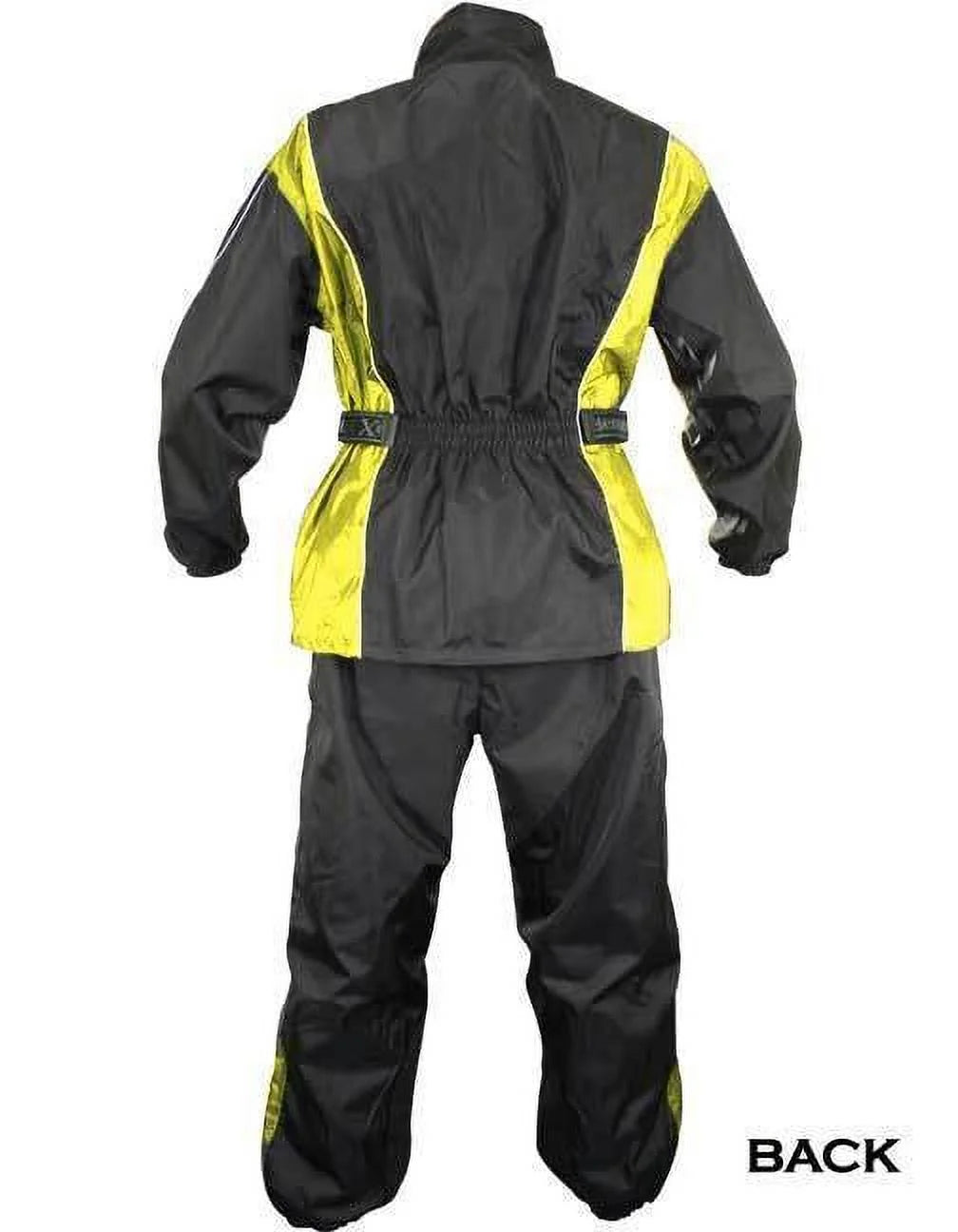 Xelement rn4782 men's black and yellow 2-piece motorcycle rain suit with boot strap medium