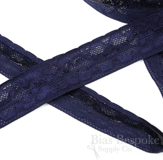 5 yards of tansy navy blue stretch lace with gripping siline, made in italy