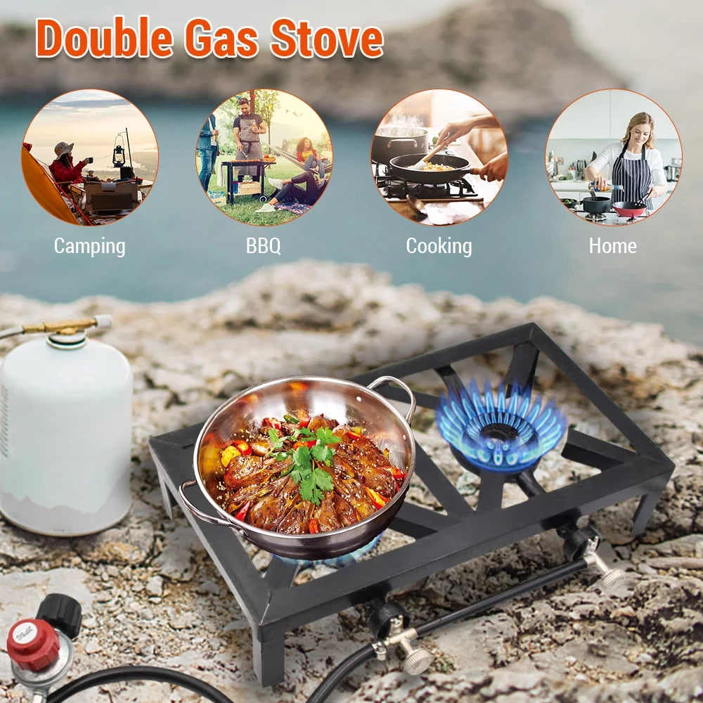 Anself propane gas double cast iron stove for patio camping bbq cooking (standard), durable and reliable furnace for cooking needs