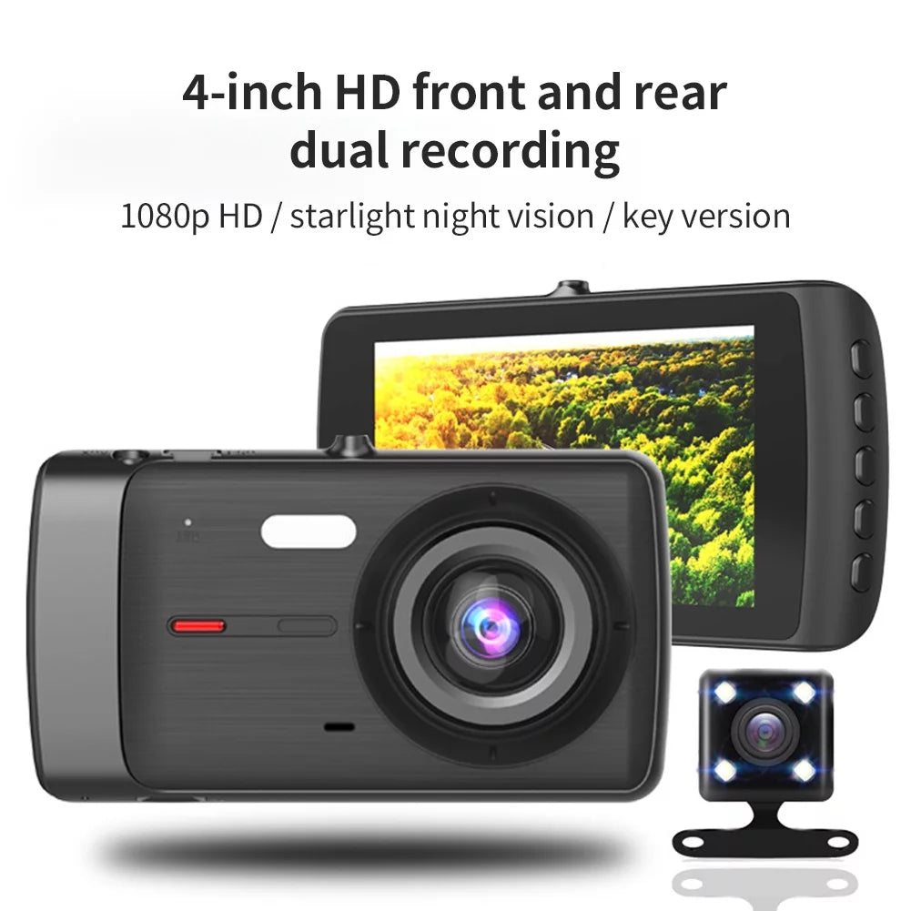 Car 4-inch driving recorder dual camera hd 1080p night vision dvr reversing image