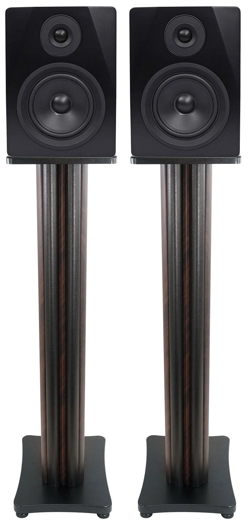 2 rockville apm5b 5.25" usb studio monitor speakers+36" dark wood premium stands