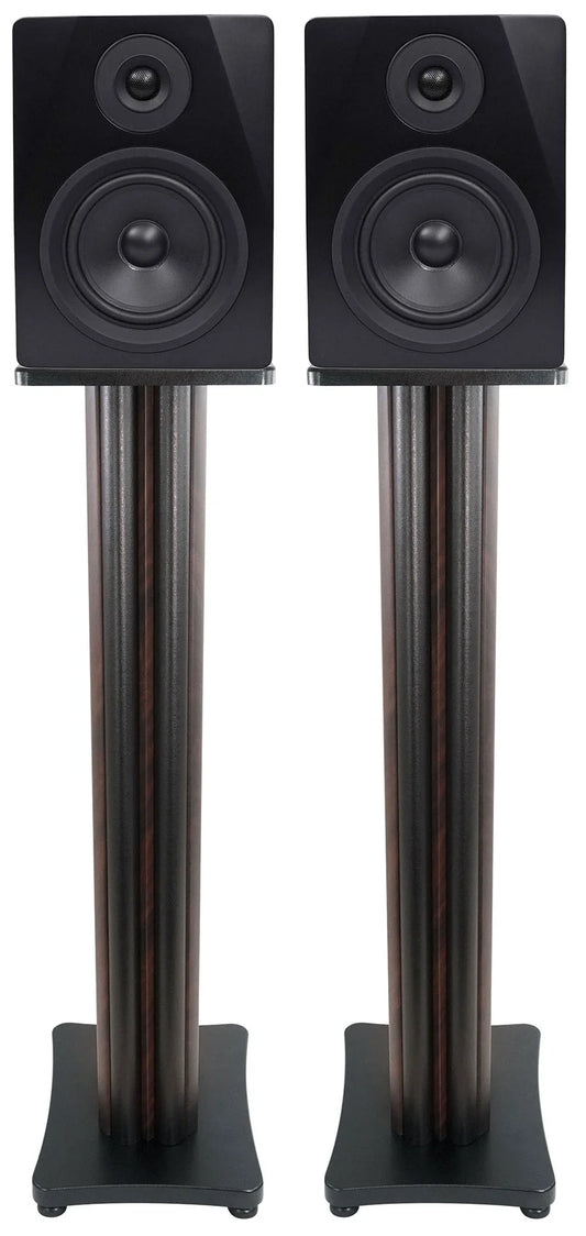 2 rockville apm5b 5.25" usb studio monitor speakers+36" dark wood premium stands