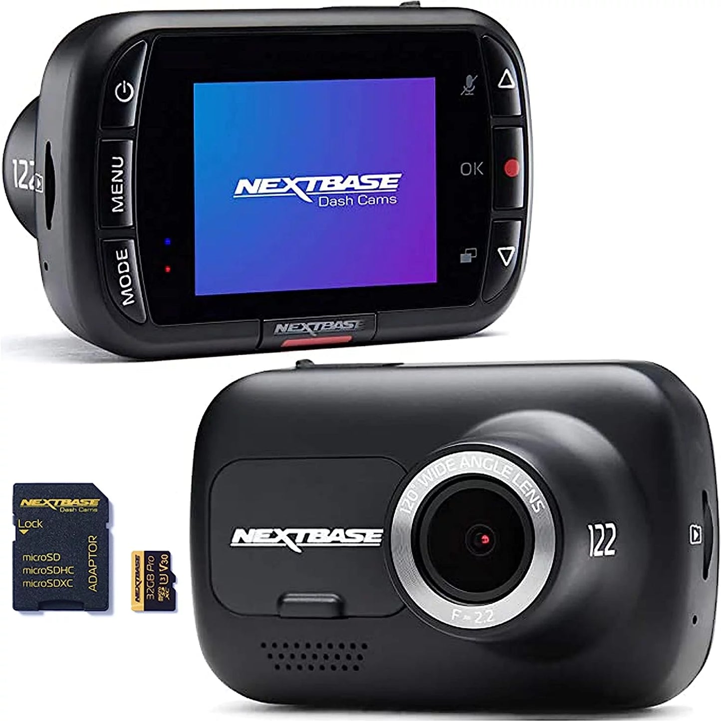 122 dash cam and 32gb ro sd memory bundle - 720p in car camera with parking mode, night vision,