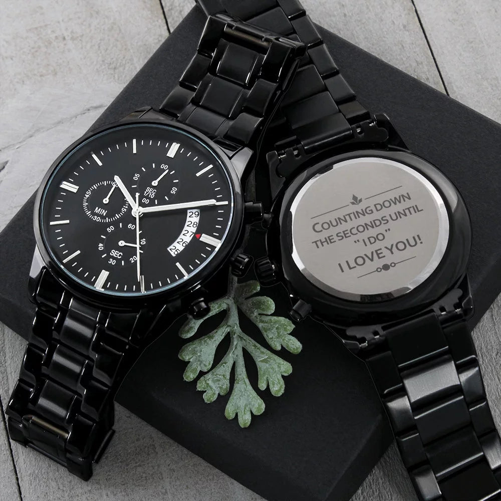 To my future husband - stunning customized black chronograph watch - getting married, gift for fiance