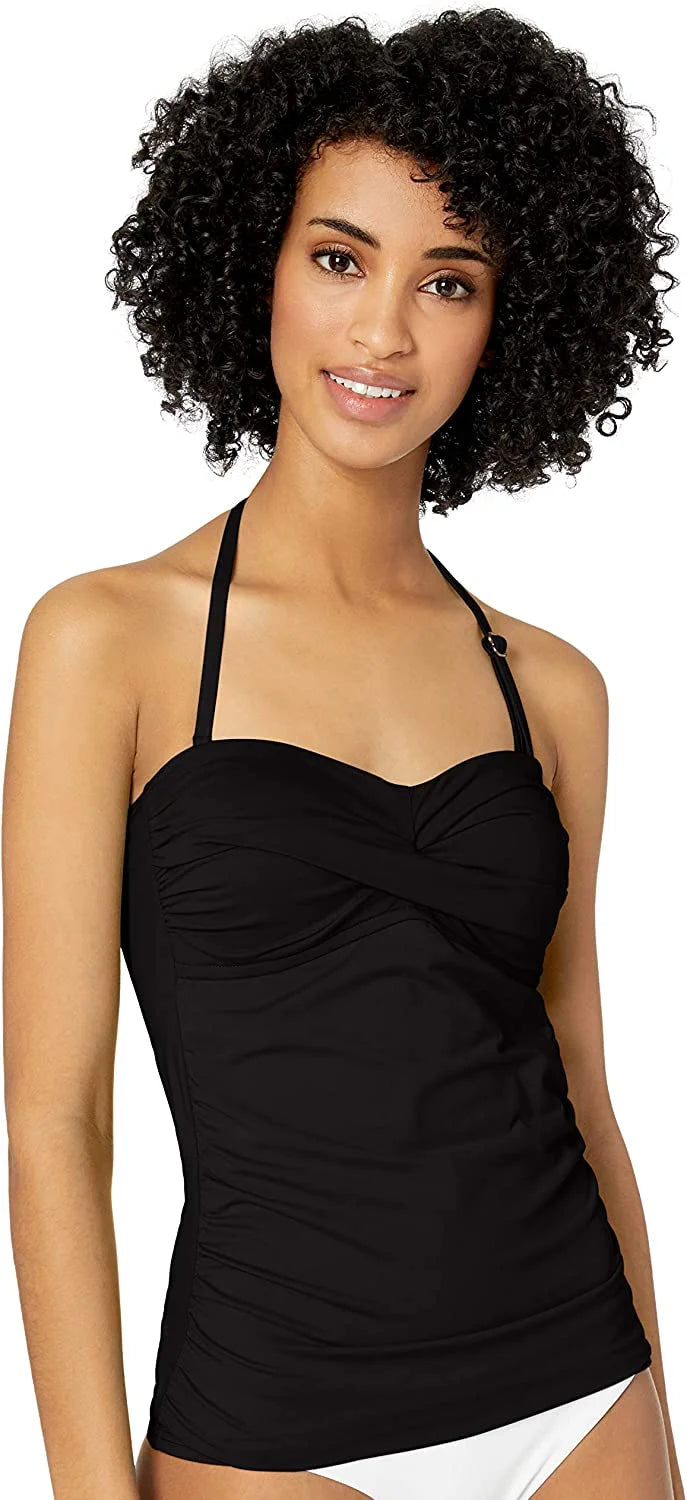 Anne cole women's solid twist front shirred bandeau tankini swim top