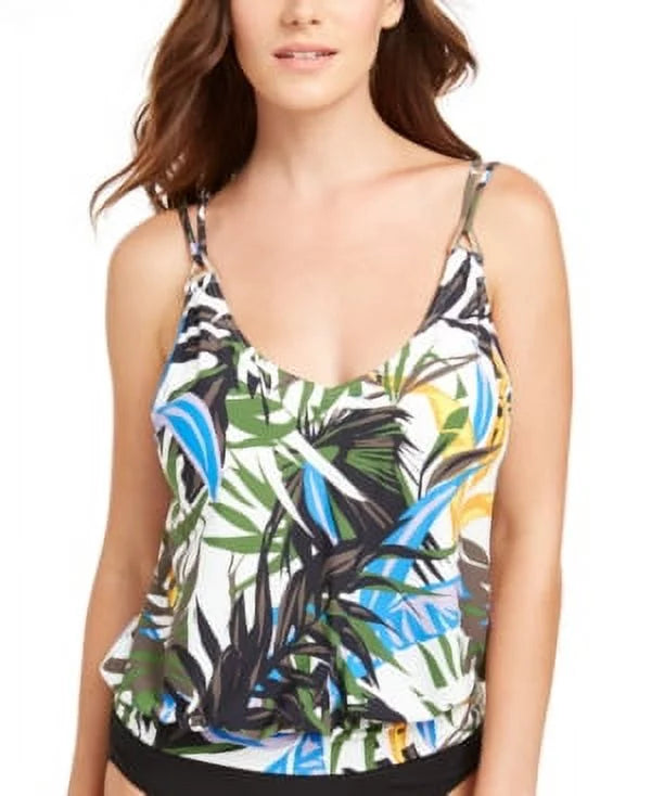 Calvin klein printed underwire blouson tankini top, green, small