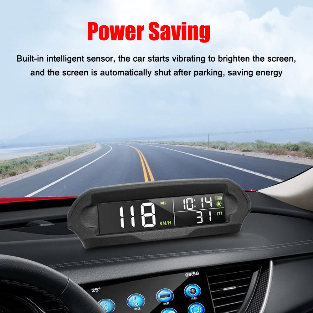 Wireless solar car gps speedometer: head-up display - lcd screen - overspeed alarm - kmh/mph - time/altitude/temperature/speed display - enhance your driving experience