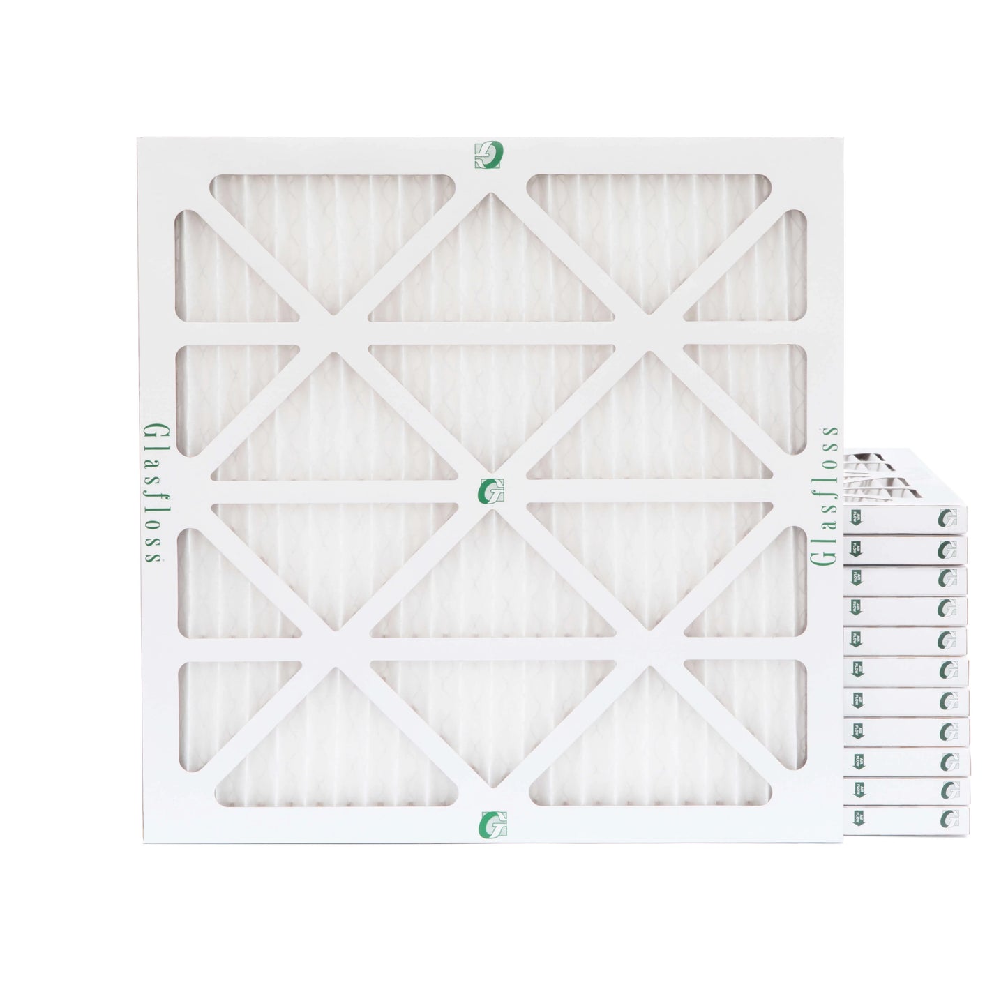 12 pack of 10x10x1 merv 10 pleated air filters by glasfloss. actual size: 9-1/2 x 9-1/2 x 7/8