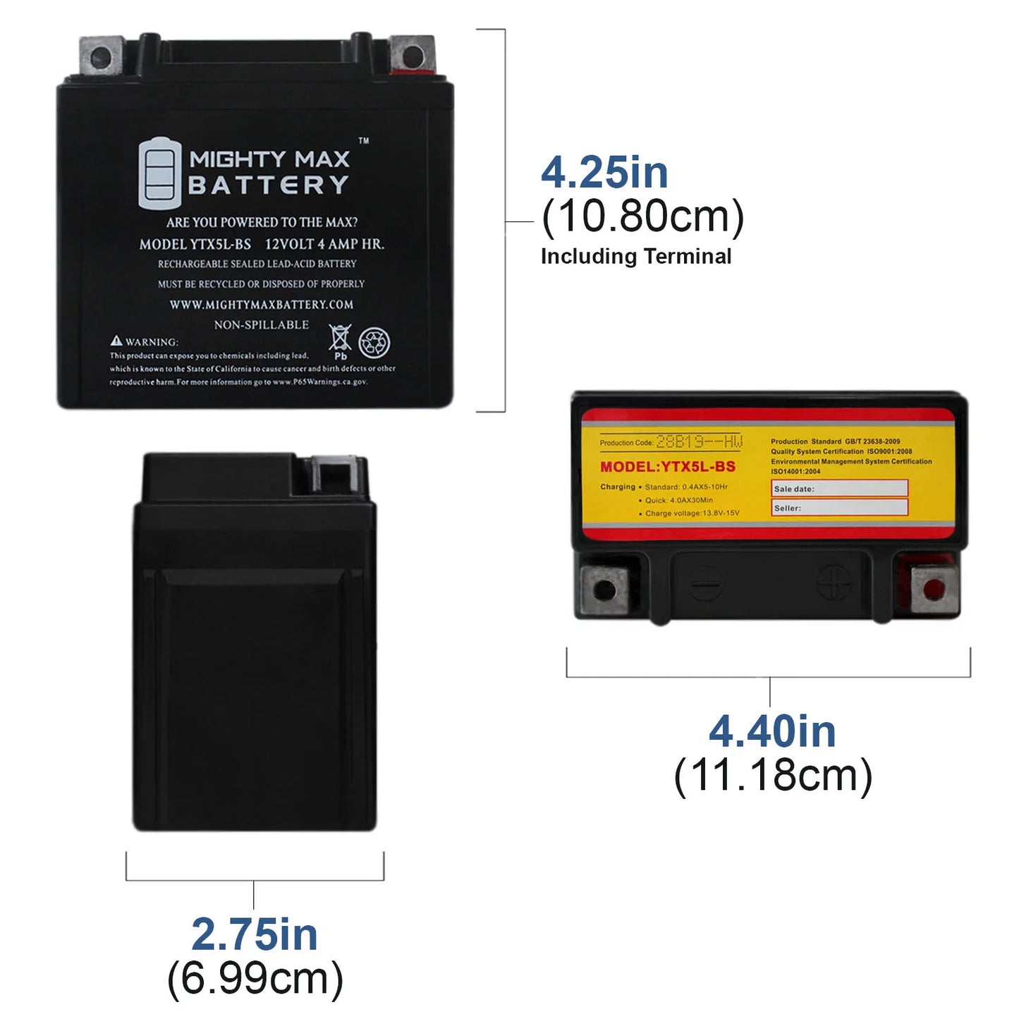 Ytx5l-bs 12v 4ah battery replacement for yamaha 230 ttr230 05-20