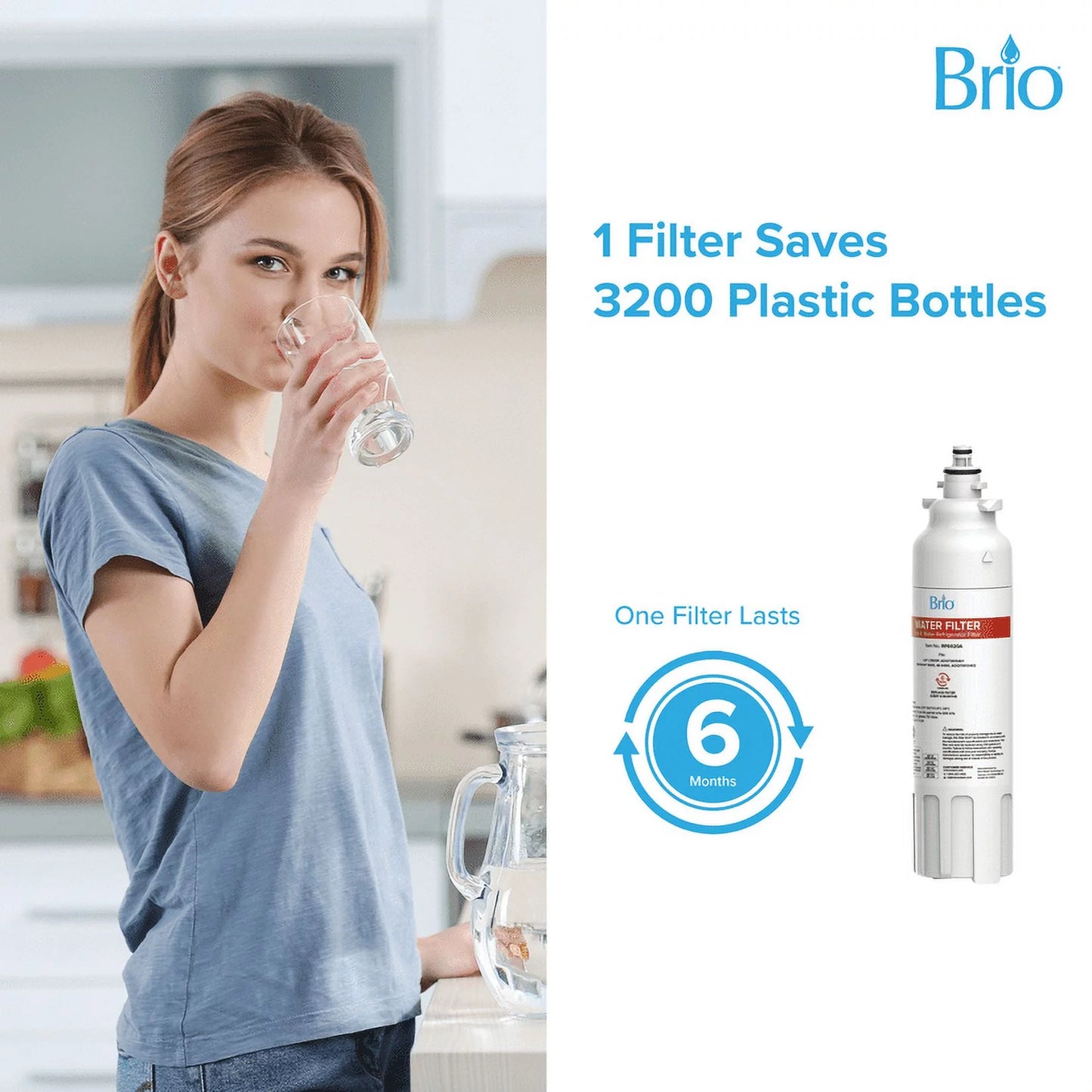 Brio 6020a refrigerator water filter replacement compatible with lg lt800p, adq73613401 kenmore 9490, 46-9490, adq73613402