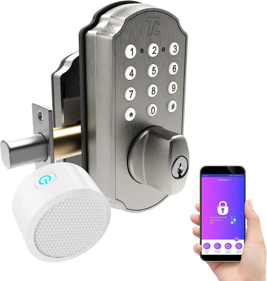 Turbolock tl115 keyless entry door lock smart deadbolt with electronic keypad for front door home mobile app brushed nickel